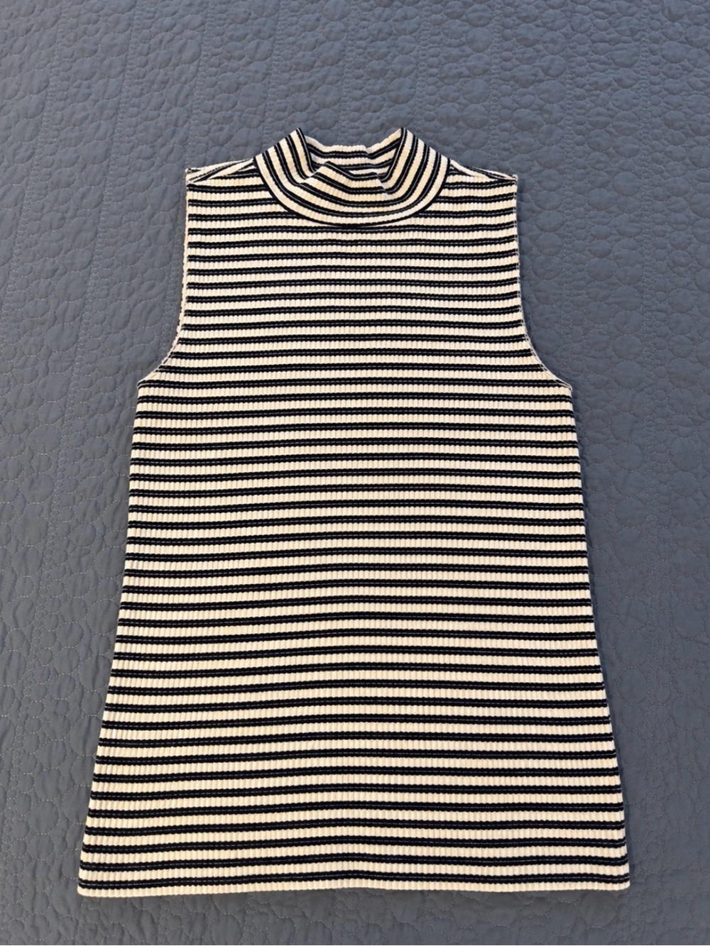 LOFT Black & White & dark green Striped Mock Neck Tank